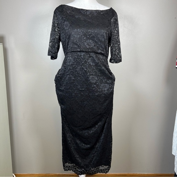 ASOS Maternity Lace Midi Dress Short Sleeve Black Size 8 Lined Party - Picture 1 of 10